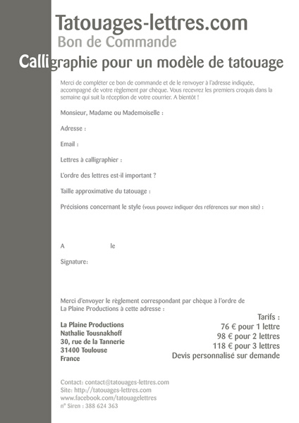 Bon De Commande D Un Modele De Tatouage Tatouages Lettres Com